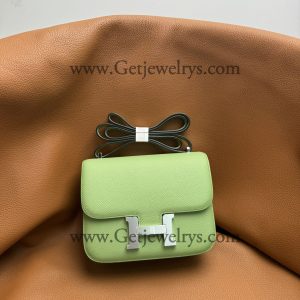 Hermes Constance 18cm Avocado Green Epsom Leather Bag with Silver Hardware