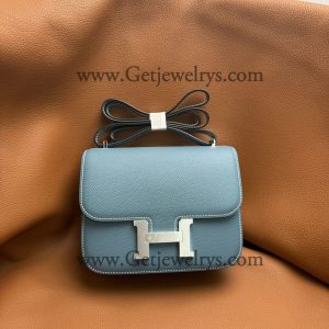 Hermes Constance 18cm Denim Blue Epsom Leather Bag with Silver Hardware