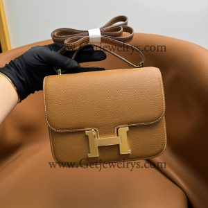 Hermes Constance 18cm Golden-Brown Epsom Leather Bag with Gold Hardware