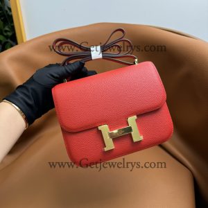 Hermes Constance 18cm Red Epsom Leather Bag with Gold Hardware