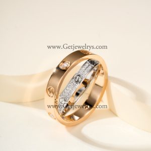 Cartier Double Love Ring in White Gold and Rose Gold with Pave Diamonds